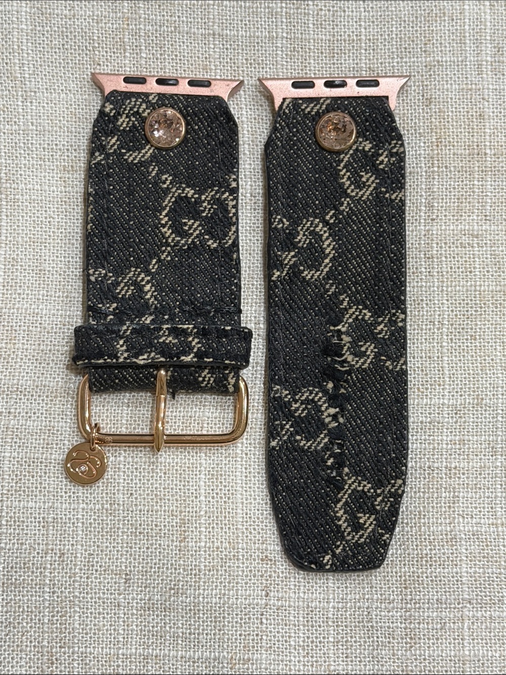 Authentic black denim Gucci Apple Watch band.